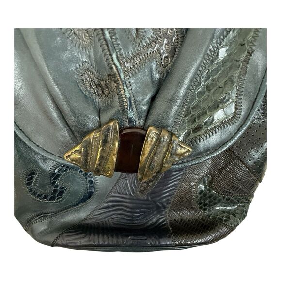 Sharif Exotic Leather Crossbody Handbag Reptile Bag Made in USA Navy Blue - Picture 14 of 14